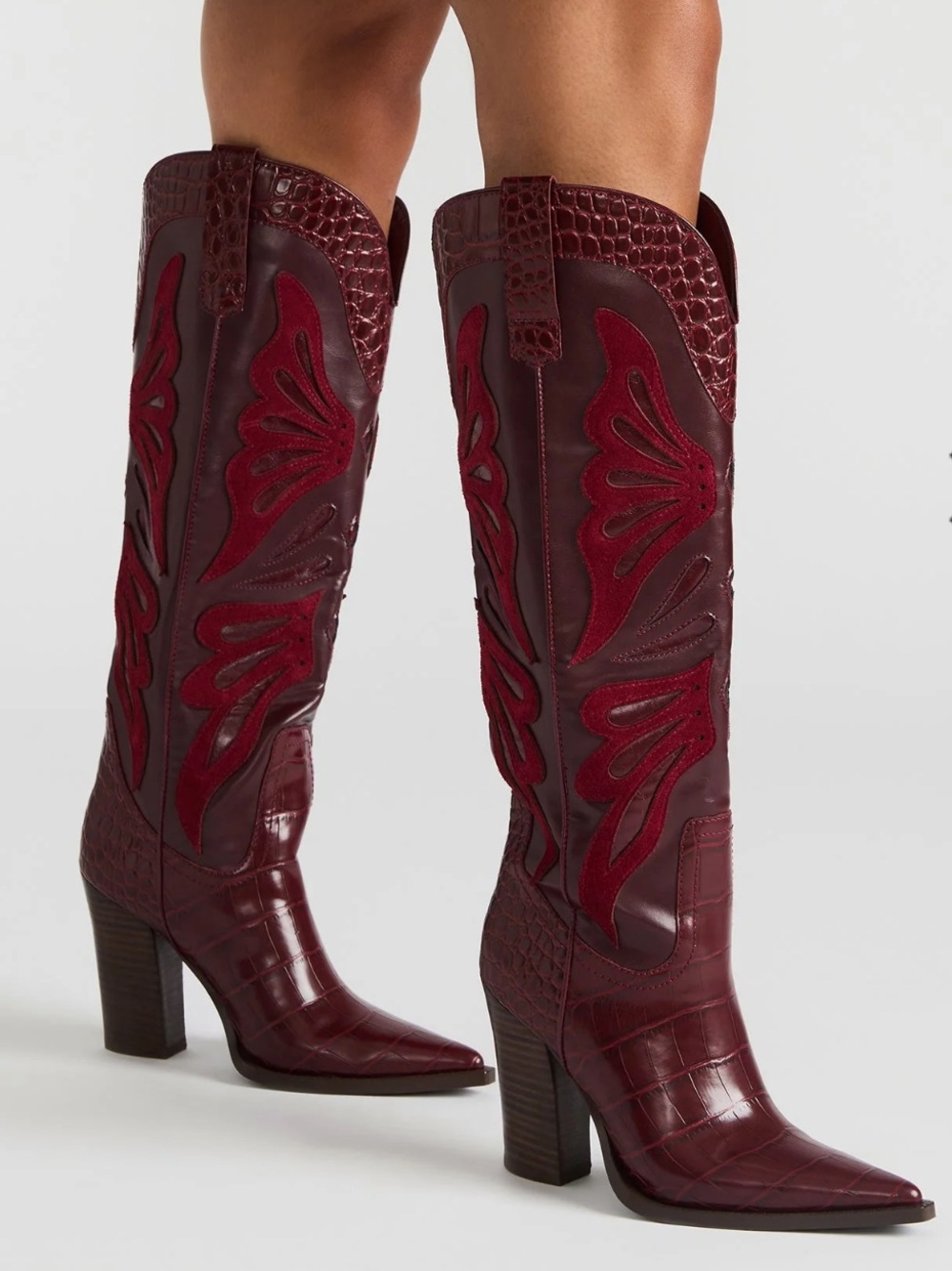 Women's KAZ Burgundy Western Knee-High Boots